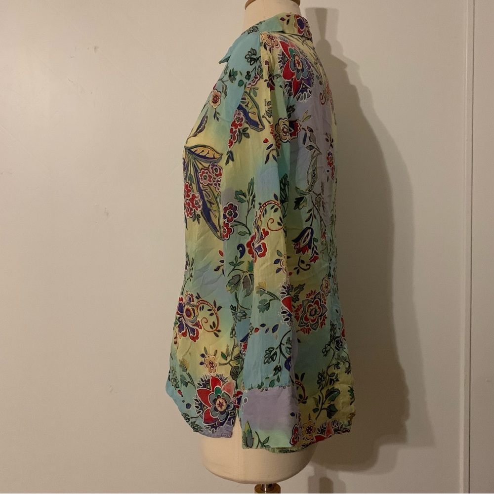 Tianello Floral Tie Dye Blouse Size Medium Long‎ Sleeve - Picture 4 of 10
